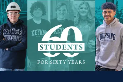 60 students for 60 years with 5 students in their program hoodies in the background