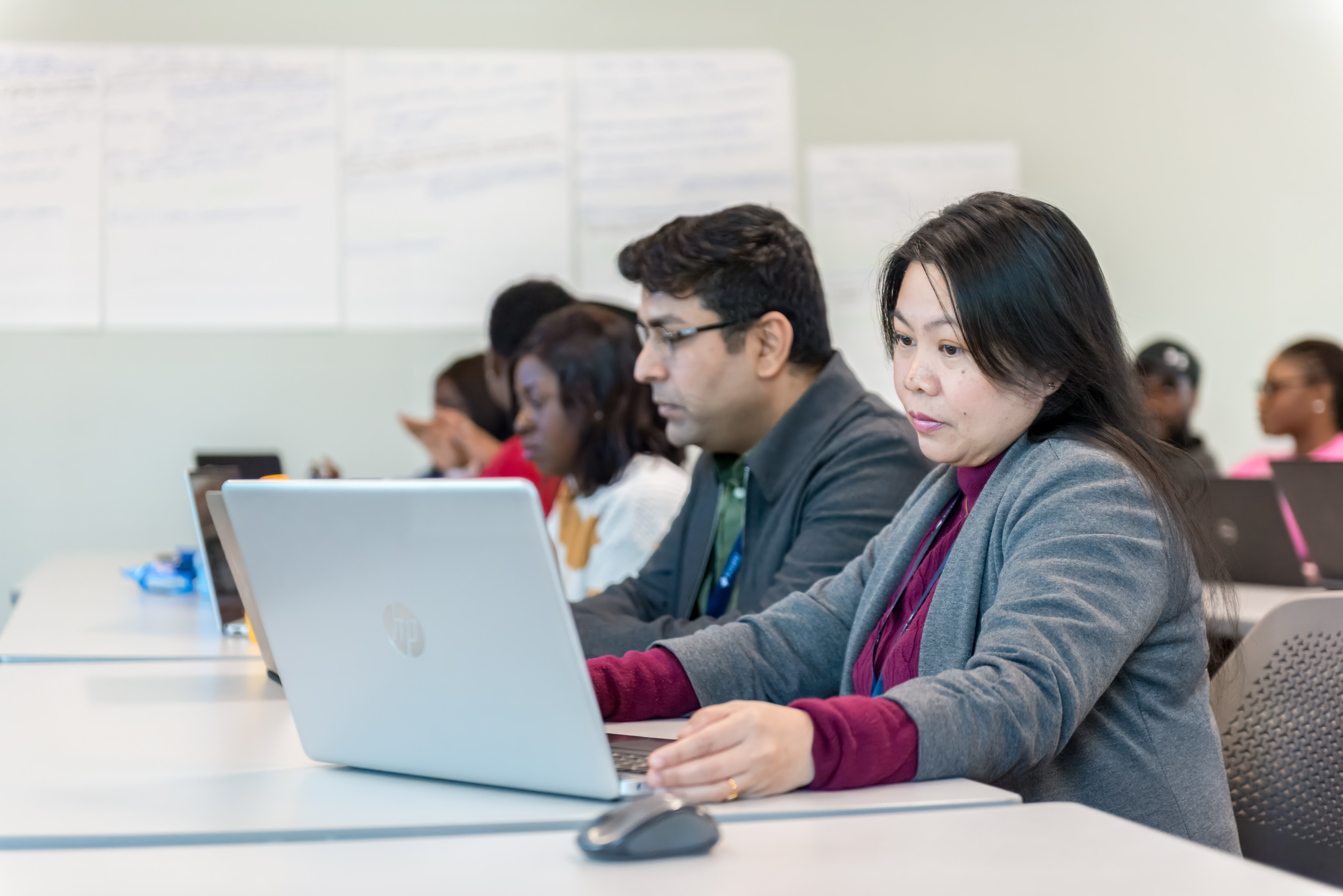 A woman working on her laptop